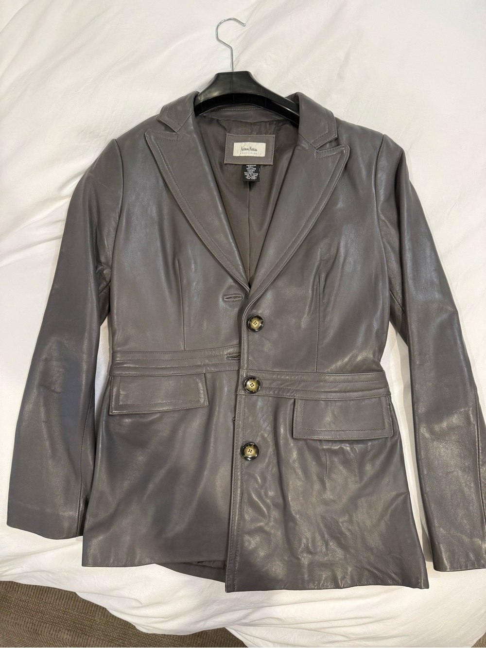 Neiman Marcus Gray Leather Blazer Jacket